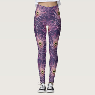 Violet peacock feather pattern from bird peacock leggings