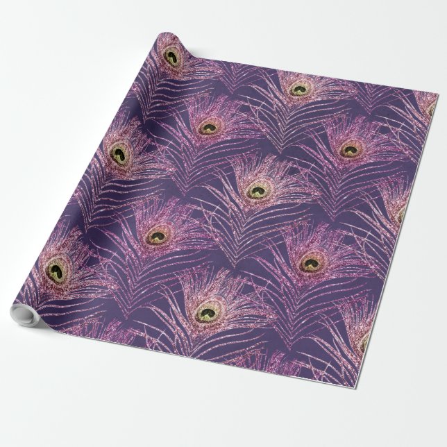 Violet peacock feather pattern from bird peacock wrapping paper (Unrolled)