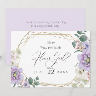 Violet Peony Flowers Will You Be My Flower Girl Invitation