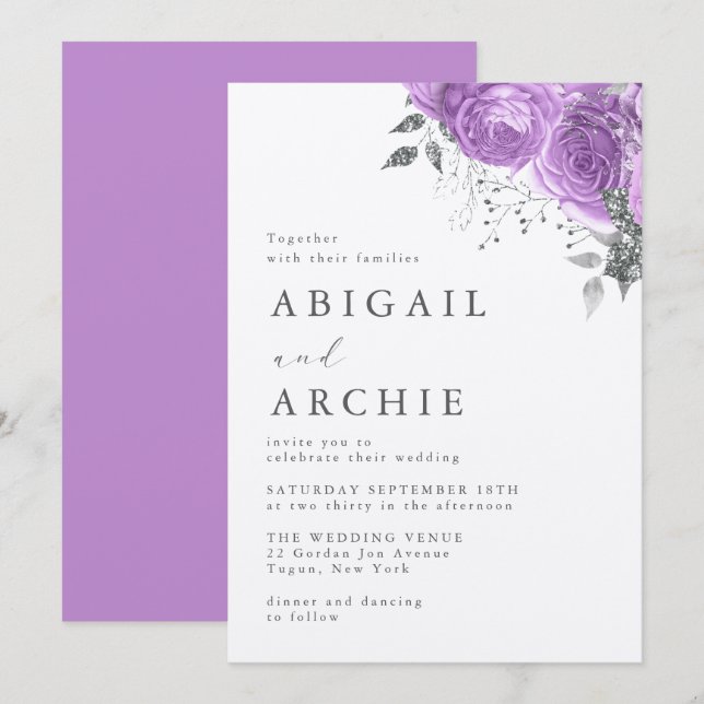 Violet Peony Wedding Invitation (Front/Back)