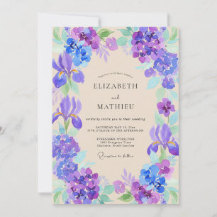 Violet Periwinkle Iris Eucalyptus Wedding Invitation