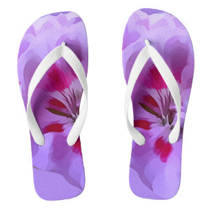 Violet Pink Abstract Hibiscus Flower Flip Flops