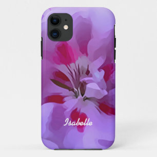 Violet Pink Abstract Hibiscus Flower Personalised iPhone 11 Case