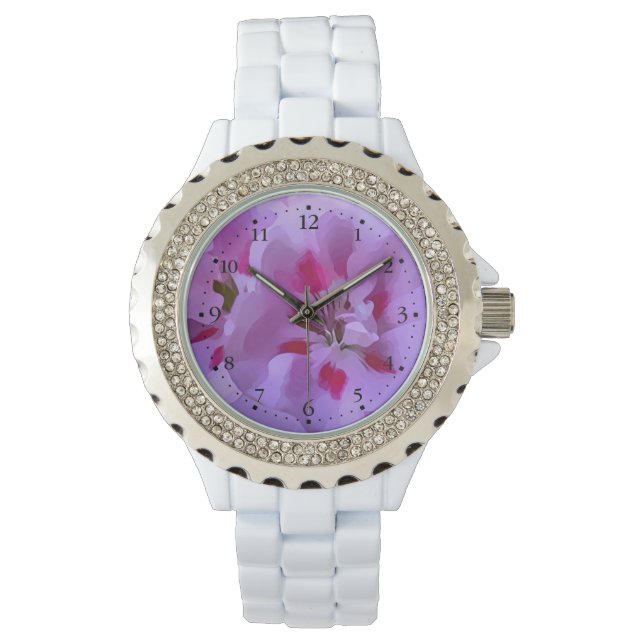 Violet Pink Abstract Hibiscus Flower Watch (Front)