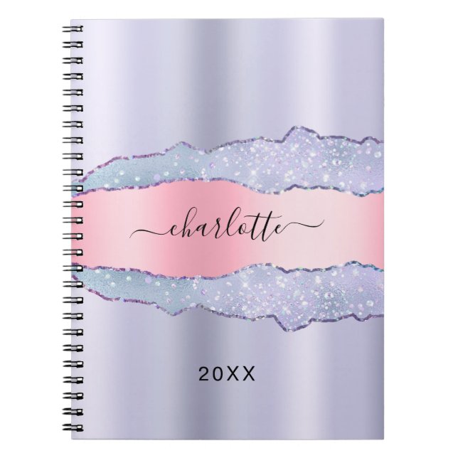 Violet pink agate marble name notebook (Front)