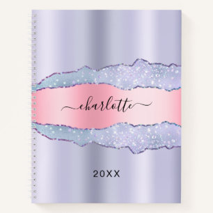 Violet pink agate marble name notebook