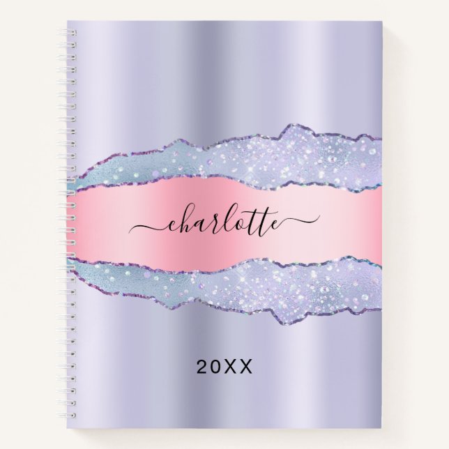 Violet pink agate marble name notebook (Front)