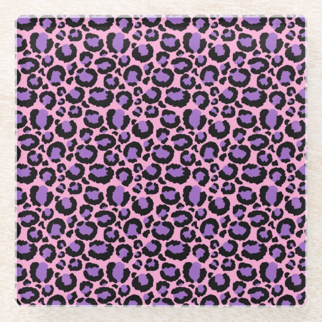 Violet Pink Cheetah Leopard Pattern Animal Lover Glass Coaster (Front)