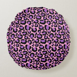 Violet Pink Cheetah Leopard Pattern Animal Lover Round Cushion