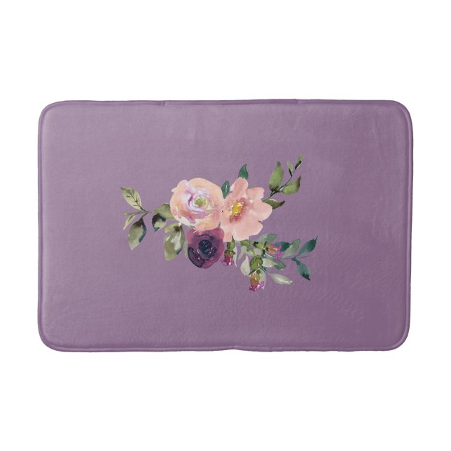 Violet Pink Lavender Roses Floral Bath Mat (Front)