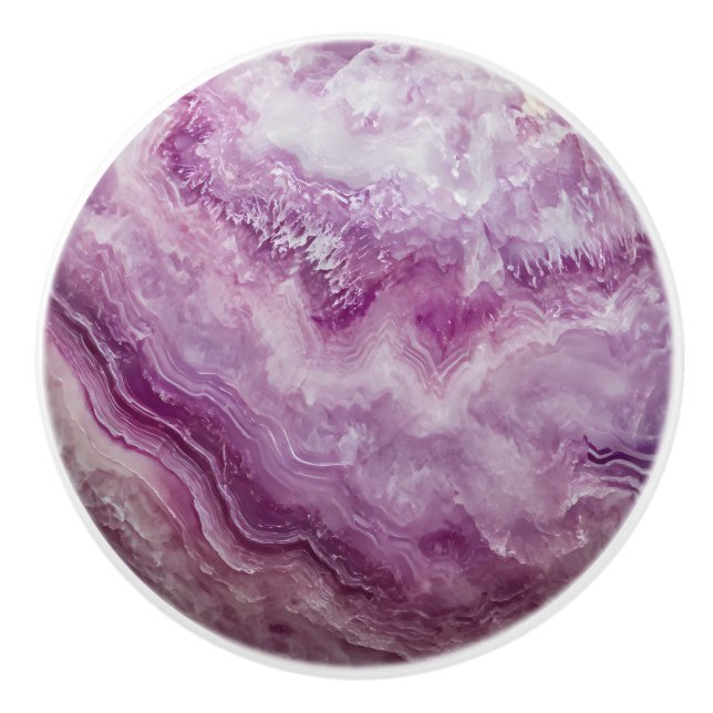 Violet Pink Marble Pattern Ceramic Knob (Front)