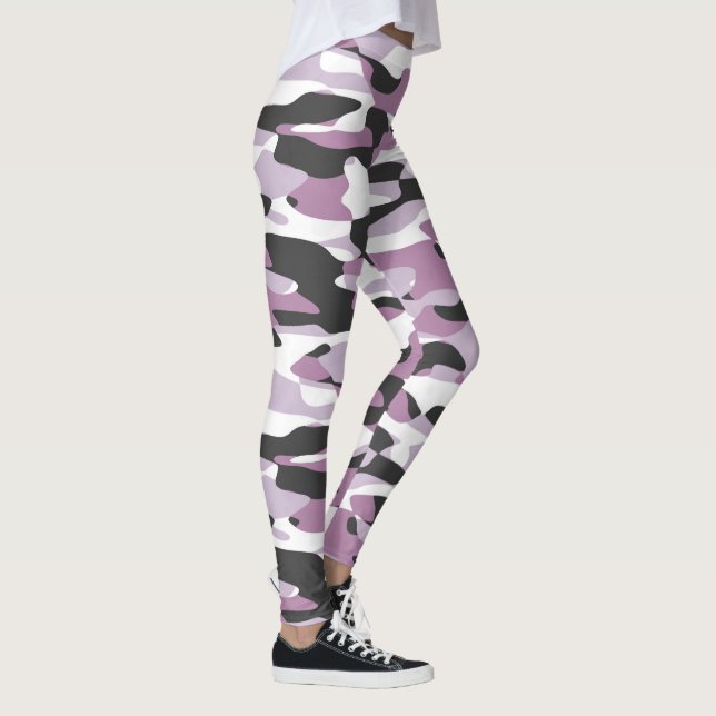 Violet Pink Purple Grey White Camouflage Pattern Leggings (Right)