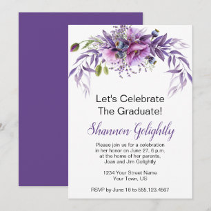 Violet Pink Purple Wildflowers Graduation Party Invitation