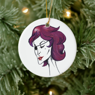 Violet Pirate Lady Purple Hair Woman Drawing Art Ceramic Tree Decoration