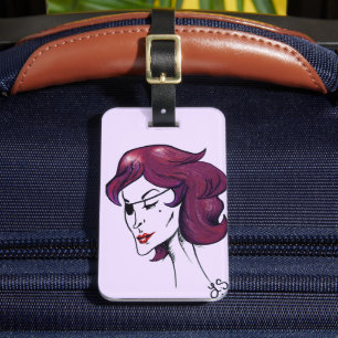 Violet Pirate Lady Purple Hair Woman Drawing Art Luggage Tag