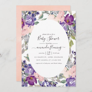Violet, Plum and Blush Floral Baby Shower Invitation