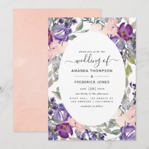 Violet, Plum and Blush Floral Wedding Invitation