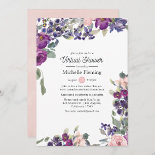 Violet, Plum & Blush Virtual Baby or Bridal Shower Invitation