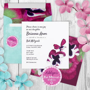 Violet, Plum Purple Pansies Bat Mitzvah Invitation