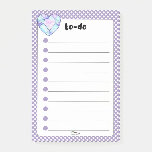 Violet Polka Dot Heart Diamond TO-DO Post-it Notes (Front)