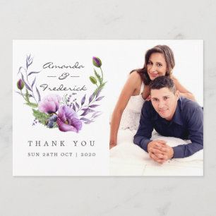 Violet Poppy Floral Wedding Thank You photo