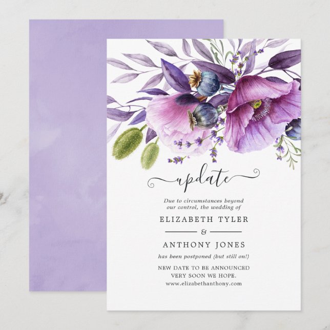 Violet Poppy Floral Wedding Update Invitation (Front/Back)