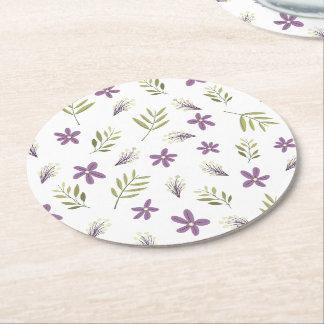 Violet Posavases and Wild Flowers Round Paper Coaster