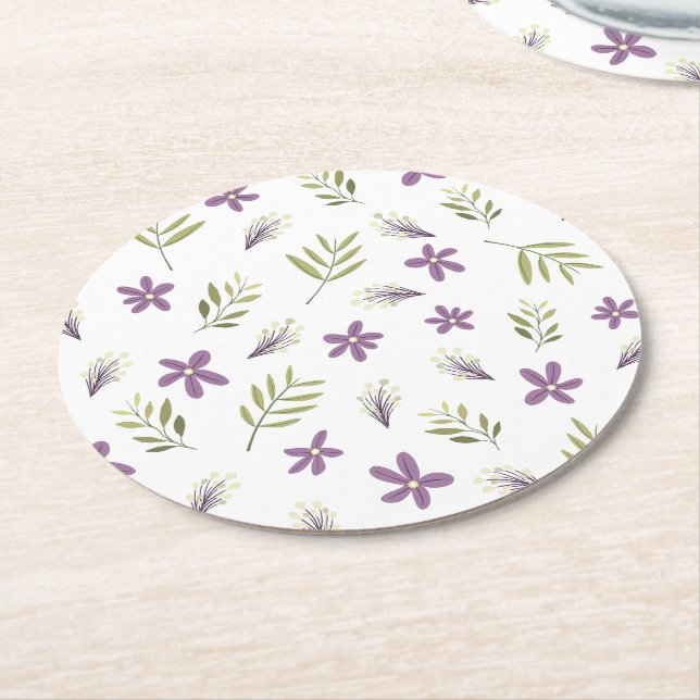 Violet Posavases and Wild Flowers Round Paper Coaster (Angled)