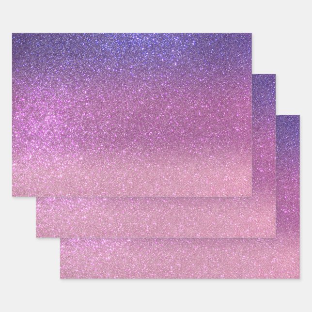 Violet Princess Blush Pink Triple Glitter Ombre Wrapping Paper Sheet (Set)