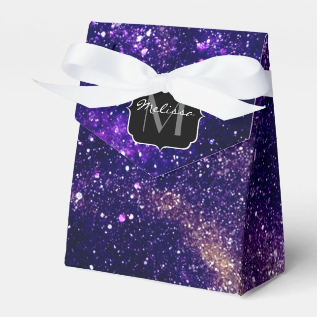 Violet purple abstract galaxy Custom Monogram Favour Box (Front Side)