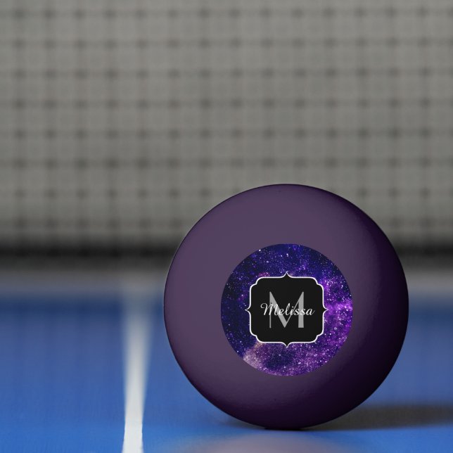 Violet purple abstract galaxy Custom Monogram Ping Pong Ball (Net)