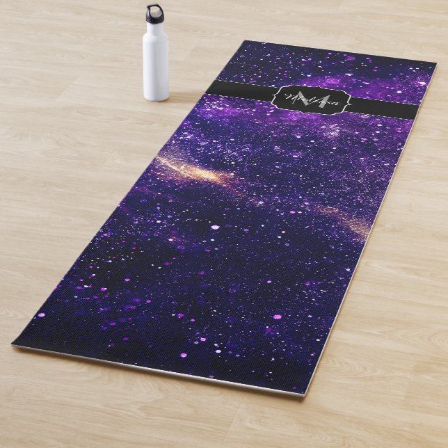 Violet purple abstract galaxy Custom Monogram Yoga Mat (In Situ)