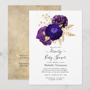 Violet, Purple and Gold Floral Drive By Shower Invitation