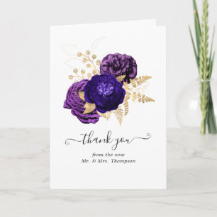 Violet, Purple and Gold Floral Wedding Photo Thank You Card