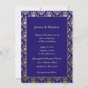 Violet Purple and Gold Pattern   Modern Wedding Invitation