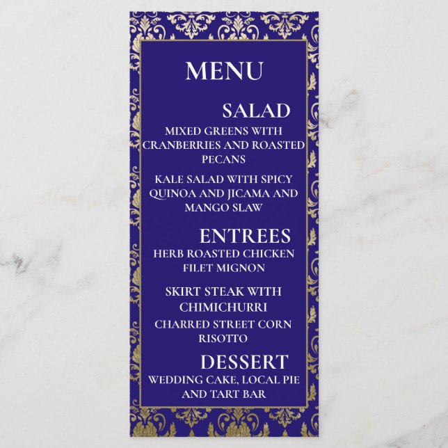Violet Purple and Gold Pattern | Modern Wedding Menu (Front)
