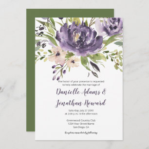 Violet Purple and Green Watercolor Floral Wedding Invitation