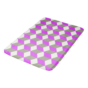 Violet Purple And Grey Isometric Cube Pattern Bath Mat