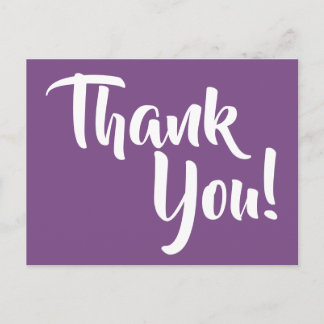 Violet Purple and White Calligraphy Thank You Postcard