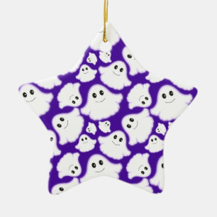 Violet Purple and White Halloween Ghost; Ghosts Ceramic Tree Decoration