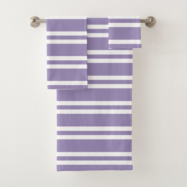 Violet Purple and White Stripes Bath Towel Set (Insitu)