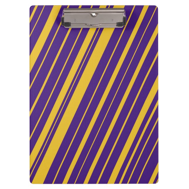 Violet Purple and Yellow Diagonal Stripes Clipboard (Front)