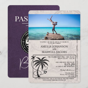 Violet Purple Bahamas Passport Wedding Invitation
