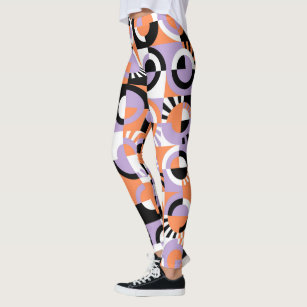 Violet Purple Black Orange Midcentury Art Pattern Leggings