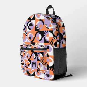 Violet Purple Black Peach Orange Midcentury Art Printed Backpack