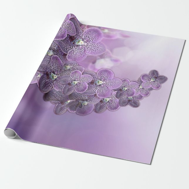 Violet Purple Blooming Flower Orchids Clutch Wrapping Paper (Unrolled)