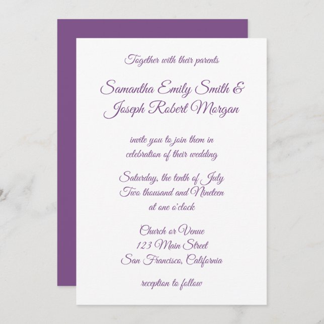 Violet Purple Calligraphy Invitation (Front/Back)