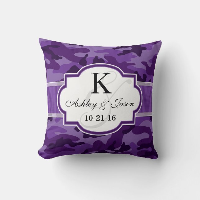 Violet Purple Camo, Camouflage Wedding Cushion (Front)