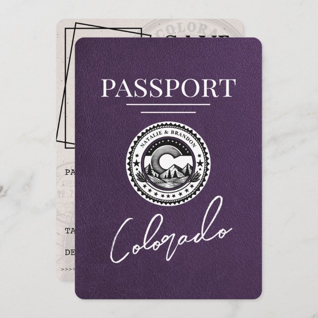 Violet Purple Colorado Passport Save The Date (Front/Back)