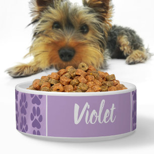 Violet purple cute paw print pattern Personalised Bowl